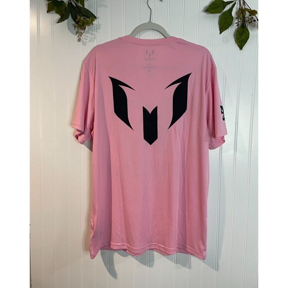 Lionel Messi Pink V-Neck Soccer Jersey L/G Messi Collection Logo 100% Polyester - Picture 2 of 10